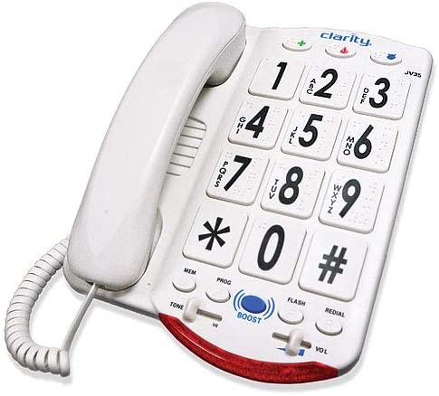 Clarity JV35W Big Button Braille Phone with Talk Back Numbers White Keys (76557-101) New