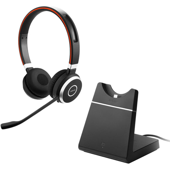 Jabra Evolve 65 UC Stereo USB Bluetooth Wireless Headset w/Charging Stand & Link 360 Dongle (6599-823-499) New
