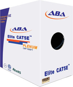 ABA CAT5E Plenum (CMP) 1000' Pull Box, 24AWG 4PR 350MHZ - Black (CBL-CAT5E-CMP-BK) New